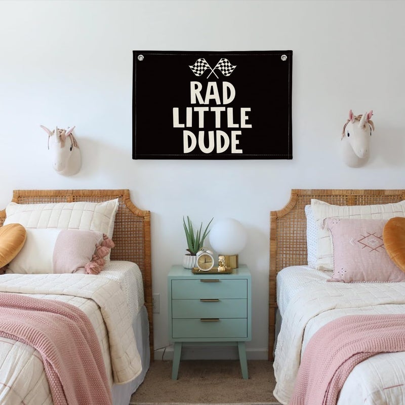 PLKMN Race Car Room Decor for Boys, Kids Playroom Decor Rad Little Dude Black Canvas Banner Wall Hanging Banner Flag, Classroom Decorations - Image 5